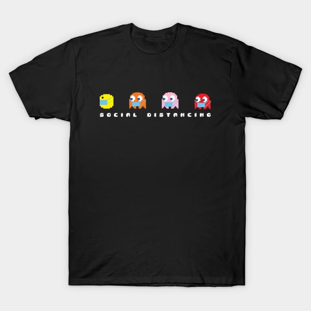 Social Distancing Pacman T-Shirt by wookiemike